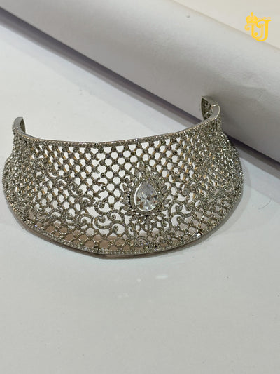 Silver Iced-Out Lace Chouker