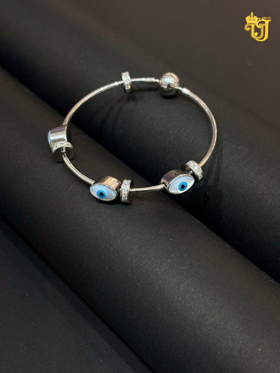 Evil Eye Silver Charm Bangle