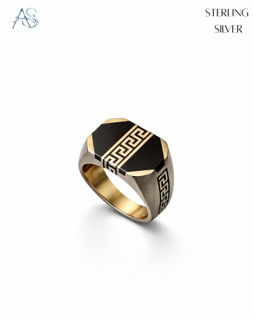 Geometric Onyx Signet Ring