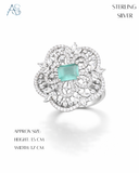 Floral Aqua Silver Ring