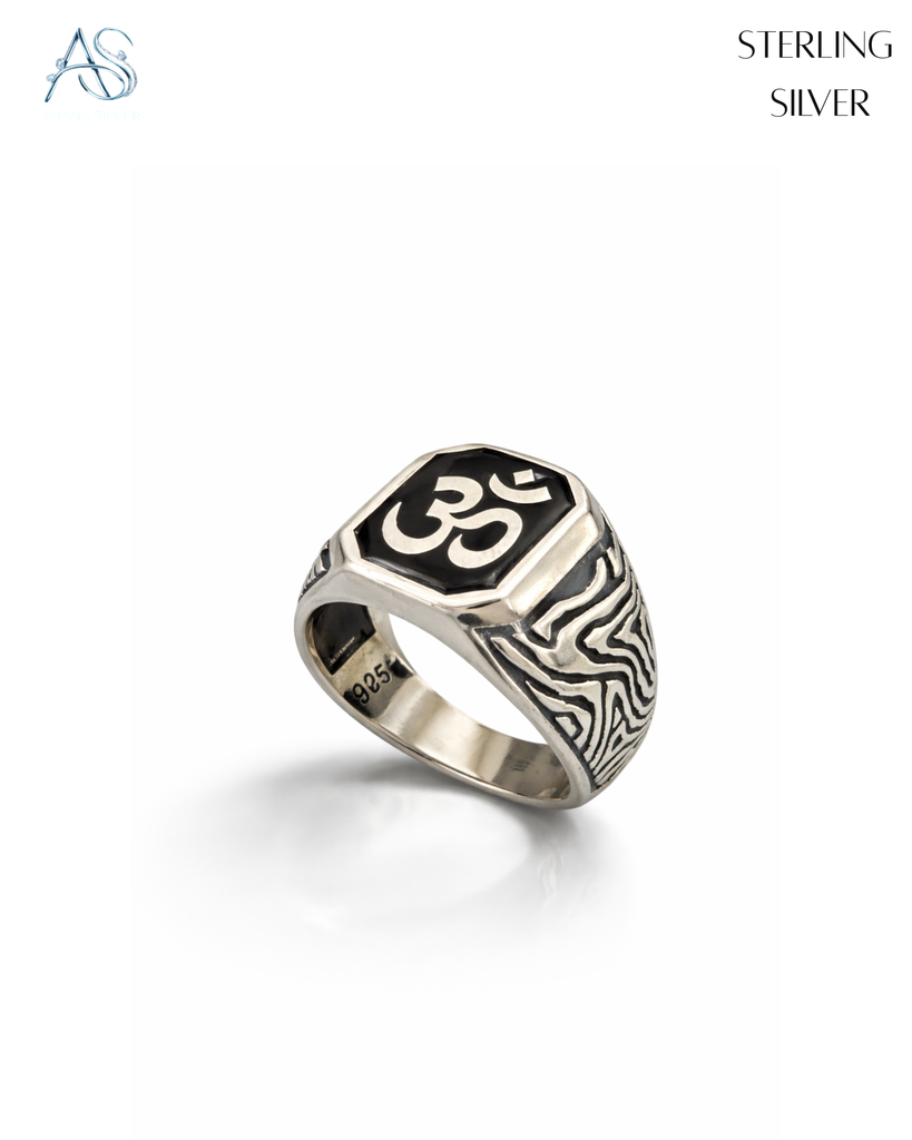 Heritage Om Carved Silver Ring