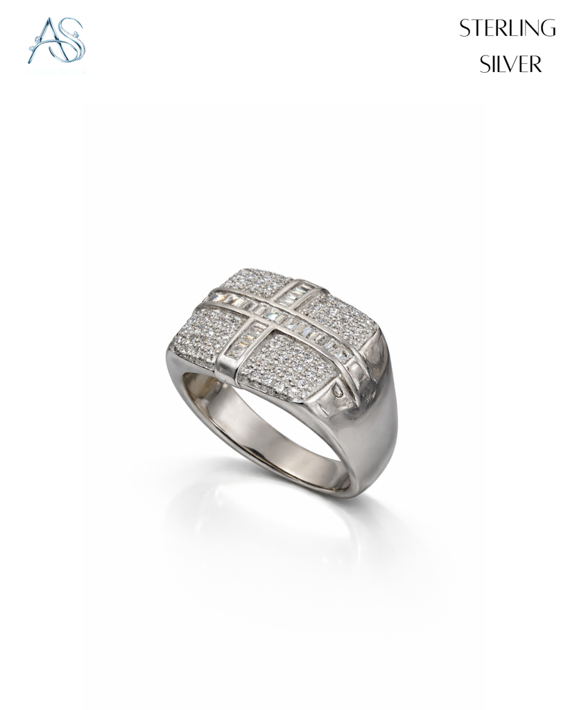 Sterling Silver Grid Cross Ring