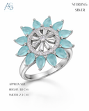 Aqua Sunburst Silver Ring