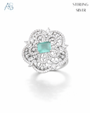 Floral Aqua Silver Ring