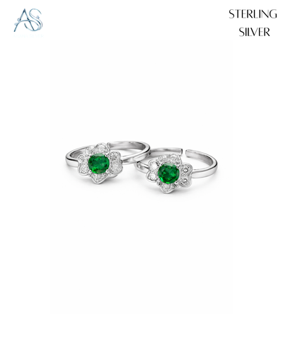 Green Stone Floral Toe Rings