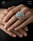Floral Aqua Silver Ring