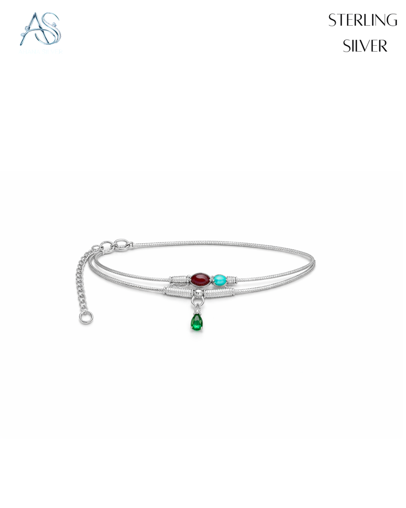 Gemstone Drop Heritage Anklet