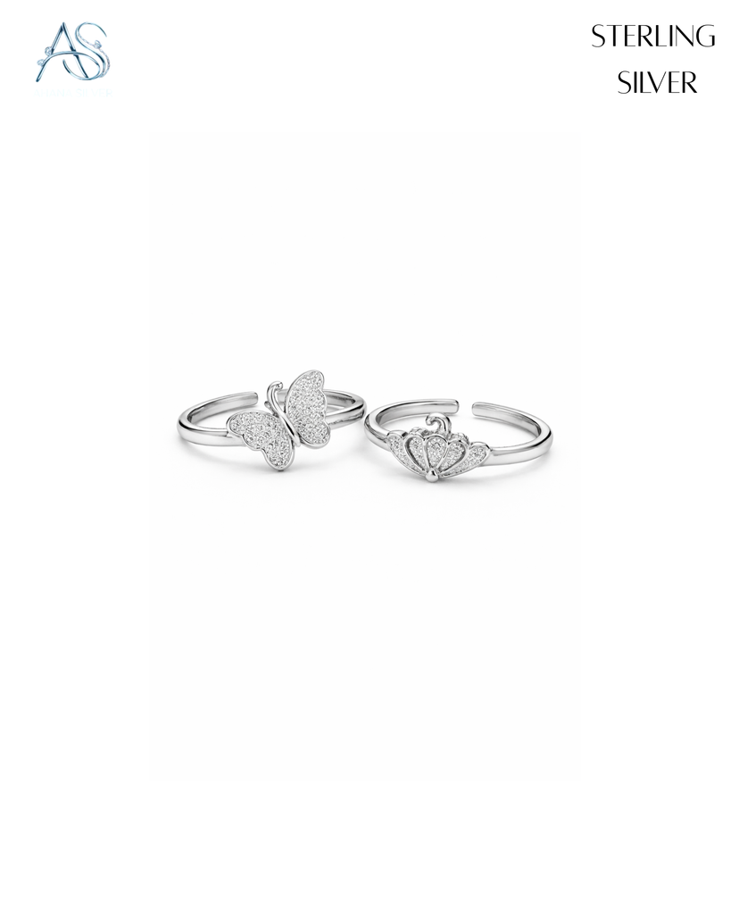 Silver Butterfly & Royal Crown Toe Rings