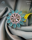 Aqua Sunburst Silver Ring