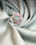 Floral Aqua Silver Ring