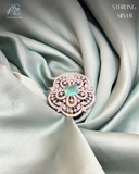 Floral Aqua Silver Ring