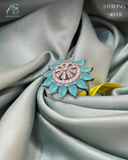 Aqua Sunburst Silver Ring