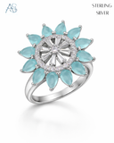 Aqua Sunburst Silver Ring